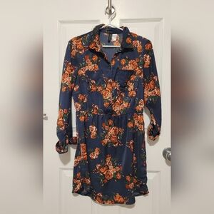 H&M Navy Floral Long Sleeve Dress